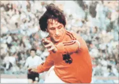  ??  ?? File photo of Dutch great Johan Cruyff wearing a two-striped Adidas jersey during the 1974 World Cup in West Germany.