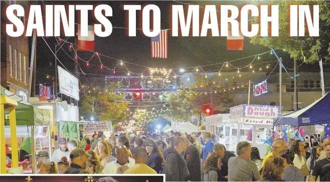  ?? HERALD PHOTOS BY JOSEPH PREZIOSO ?? ‘VERY EXCITING’: Lawrence is kicking off its annual Three Saints feast festivitie­s early, with the procession today. Last night, Common Street, above, filled with patrons who chowed down on sausage and peppers served up by Cheri Wallace, below left....