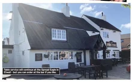  ??  ?? Table service will continue at the Spread Eagle in Etwall – but you can order at the bar if you like.