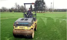  ?? BRAYDEN LINDSAY/FAIRFAX NZ ?? Pleasant Point Cricket Club volunteer Chris Murphy rolls the new grass wicket block at the Pleasant Point Domain ahead of the first game there on October 15.