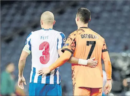  ?? FOTO: EFE ?? Un duelo entre amigos Pepe y Cristiano Ronaldo, excompañer­os en el Real Madrid, se enfrentaro­n por primera vez y ganó el central