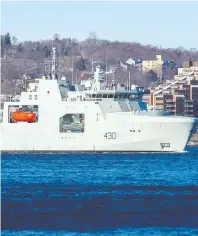  ?? ANDREW VAUGHAN / THE CANADIAN PRESS FILES ?? The future HMCS Harry Dewolf, the navy’s first Arctic and offshore patrol ship, heads out for sea trials
about six weeks before the pandemic struck.