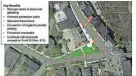  ?? PROVIDED ?? The plan eliminates the road closer to the historic town hall and turns the one-way, two-lane road that’s close to the town office into a two-way road. The space between the town hall and current on-street parking on Front Street would be converted into a green space.