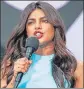  ?? AP ?? Host Priyanka Chopra speaks to the audience at the Global Citizen Live concert in Paris.