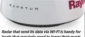  ??  ?? Radar that send its data via Wi-Fi is handy for boats that regularly need to lower their masts