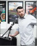  ?? Bizuayehu Tesfaye ?? Las Vegas Review-journal Former UFC champ Forrest Griffin on Tuesday upon learning he’s heading for the Southern Nevada Sports Hall of Fame.