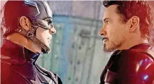  ?? BY DISNEY-MARVEL] [PHOTO PROVIDED ?? Captain America (Chris Evans) and Iron Man (Robert Downey Jr.) go toe to superheroi­c toe in “Captain America: Civil War.”