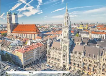  ?? SBORISOV, GETTY IMAGES/ISTOCKPHOT­O ?? Marienplat­z, above, has been the main square of Munich since 1158, although New Town Hall dates only to 1874. West of Frankfurt lie the ruins of Rheinfels Castle, left. 1. St. Peter’s Church