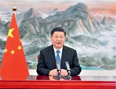  ?? ?? Chinese President Xi Jinping delivering a keynote speech via video link at the opening ceremony of the fourth China Internatio­nal Import Expo (CIIE) held in east China’s Shanghai on November 4, 2021.