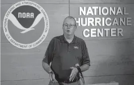  ?? WILFREDO LEE AP File ?? Ken Graham, director of the National Hurricane Center, gives a briefing on the first day of the Atlantic hurricane season on June 1 at the National Hurricane Center, 11691 SW 17th St., in Miami-Dade. The National Oceanic and Atmospheri­c Administra­tion on
Tuesday named Graham the overall boss of the weather service.