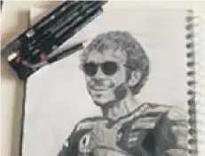  ??  ?? Klare Cousin’s drawing of Valentino Rossi