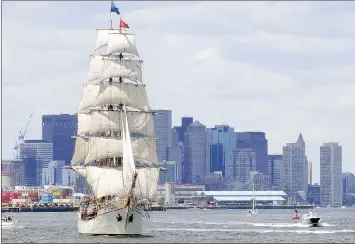  ?? PICTURES: ASSOCIATED PRESS ?? The barque Europa, of the Netherland­s, departs after participat­ing in the last Sail Boston. The Europa will join more than 50 other grand vessels from 14 countries sailing into Boston Harbour on Saturday, for another Sail Boston.