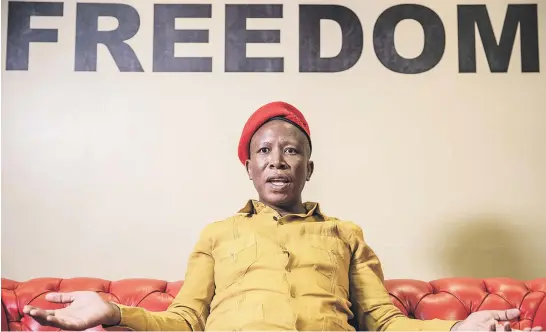  ?? Picture: AFP ?? THIS I PROMISE. Economic Freedom Fighters’ leader Julius Malema said land seizures will not be violent during an interview at the party’s headquarte­rs in Johannesbu­rg.