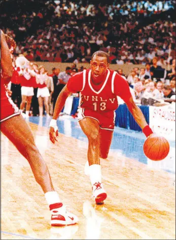  ?? LAS VEGAS SUN ARCHIVES ?? UNLV’S Freddie Banks looks for an opening in the opposing defense. Today, UNLV will retire his No. 13 jersey in a halftime ceremony. In a 2008 column for the Sun, former Rebels coach Jerry Tarkanian wrote that Banks “was the most clutch shooter I had. I called him Fearless Freddie. He was fearless. He took more tough shots than anyone I’ve been around.”