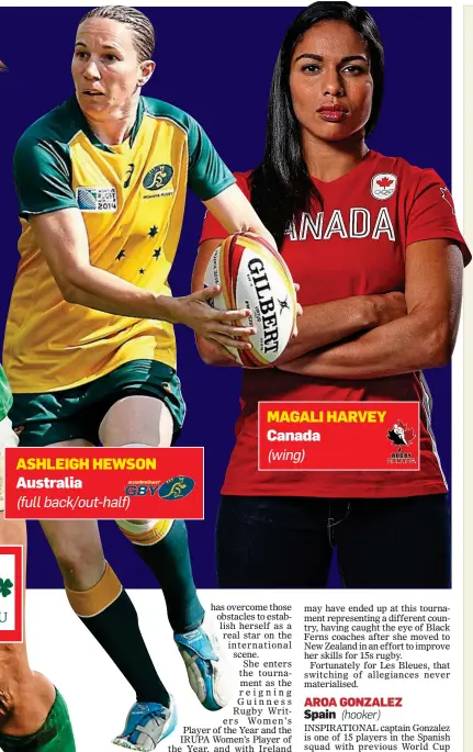  ??  ?? ASHLEIGH HEWSON Australia (full back/out-half) MAGALI HARVEY Canada (wing)