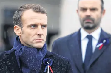  ?? PHOTO: REUTERS ?? French President Emmanuel Macron and French Prime Minister Edouard Philippe attend a commemorat­ion ceremony for Armistice Day in Paris earlier this month.