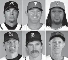  ?? Associated Press ?? ■ These are players being inducted into the Baseball Hall of Fame on Sunday. Top row from left are Chipper Jones, James Thome and Vladimir Guerrero. Bottom row from left are Trevor Hoffman, Jack Morris and Alan Trammell.