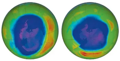  ?? AP ?? En baja. Las imágenes muestran cómo se redujo el agujero de ozono entre los años 2000 y 2018.