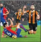  ??  ?? MR TUMBLE: Snodgrass throws himself to the ground against Palace