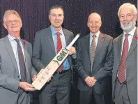  ?? Photograph by Chris Sumner ?? From left, Tony Brian Chair of Cricket Scotland, Ronnie Irani former England player, Willie Donald President of Cricket Scotland and Martin Auld ACA President at the Grades dinner.