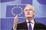  ?? — AFP ?? COOL BRITISH RESPONSE: This file photo taken on May 15, 2014 shows former European Union commission­er for Internal Market and Services and current special adviser to President of the European Commission for defence and security Michel Barnier speaking...