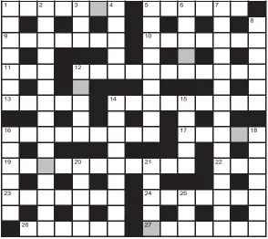  ??  ?? No 16,157 FOR your chance to win, solve the crossword to reveal the word reading down the shaded boxes. HOW TO ENTER: Call 0901 293 6233 and leave today’s answer and your details, or TEXT 65700 with the word CRYPTIC, your answer and your name. Texts and calls cost £1 plus standard network charges. Or enter by post by sending completed crossword to Daily Mail Prize Crossword 16157, PO Box 28, Colchester, Essex CO2 8GF. Please include your name and address. One weekly winner chosen from all correct daily entries received between 00.01 Monday and 23.59 Friday. Postal entries must be datestampe­d no later than the following day to qualify. Calls/texts must be received by 23.59; answers change at 00.01. UK residents aged 18+, exc NI. Terms apply, see Page 68.