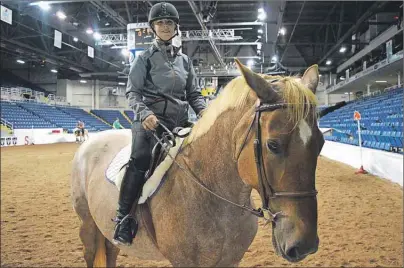  ?? NANCY KING/CAPE BRETON POST ?? Melissa Serroul of Georges River ran her horse Bailey through her paces at Centre 200 Friday, in advance of the opening of the first Sydney Horse Expo. The expo continues until Sunday.