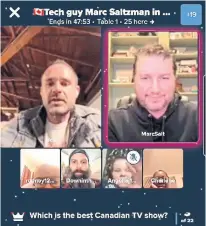  ?? SMILETIME, INC. ?? Why just video chat with friends and family when you can play games together? Writer Marc Saltzman, top right, enjoys a round of trivia in a free app called pop.in.