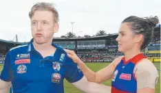  ??  ?? Bulldogs coach Paul Groves celebrates the AFLW Grand Final win.