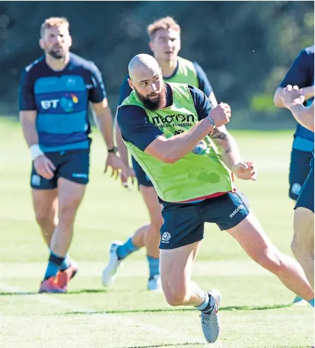  ?? Picture: SNS. ?? Blade Thomson trains with some of his new Scotland team-mates ahead of Saturday’s game against France.