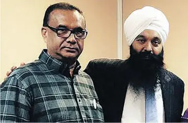  ?? HANDOUT / FACEBOOK ?? Jaspal Atwal, left, with Surrey Centre Liberal MP Randeep Sarai in a photo posted to Facebook the day after the 2015 federal election.