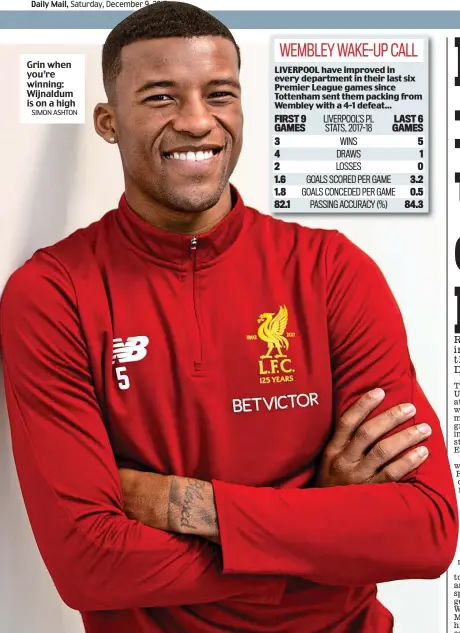  ?? SIMON ASHTON ?? Grin when you’re winning: Wijnaldum is on a high