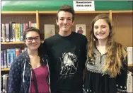  ?? RICK PECK/SPECIAL TO MCDONALD COUNTY PRESS ?? Three students from McDonald County High School were recently elected to offices with the state library club: Brittaney Mann, secretary (left); Ryan King, president; and McKenna Evenson, vice president.