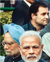  ?? PTI ?? Prime Minister Narendra Modi, former prime minister Manmohan Singh and Congress President Rahul Gandhi during the occasion of ‘Mahaparini­rvan Diwas', to pay tribute to Bhimrao Ramji Ambedkar, at Parliament House Lawns in New Delhi, Thursday