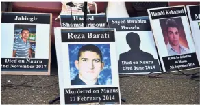  ?? — AFP ?? Too many deaths: Placards being displayed on the road before a march to demand humane treatment for asylum seekers and refugees in Sydney.