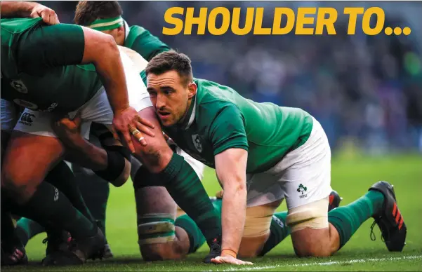  ??  ?? Bray’s Jack Conan puts his shoulder to the wheel for Ireland during the NatWest Six Nations Rugby Championsh­ip match between Ireland and Wales at the Aviva Stadium in Dublin. Photo by Ramsey Cardy/Sportsfile