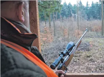  ?? FOTO: FRISO GENTSCH ?? Ein Jäger steht mit seiner Büchse auf einem Hochsitz bei einer Drückjagd.