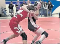  ?? ?? Upper Lake’s Blake Talmage (right) won all three of his matches by pin Saturday to finish first in his weight class.