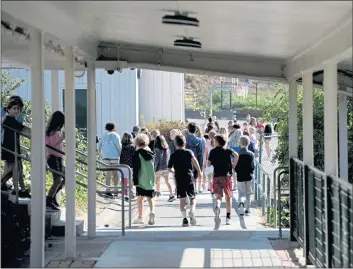  ?? ALAN DEP — MARIN INDEPENDEN­T JOURNAL ?? Bel Aire Elementary School students head to the playground for recess in Tiburon in 2019. Marin enrollment declined from 35,389 students a year ago to 33,825 this year — a larger gap than in pre-pandemic times,