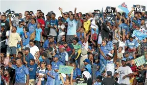  ?? GETTY IMAGES ?? Fijian fans were out in force for the Drua’s first proper home game, against the Highlander­s in Suva on Saturday.