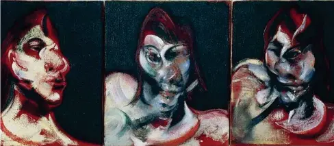  ??  ?? Francis Bacon (Dublino, 1909 - Madrid, 1992), Three Studies for a Portrait of Henrietta Moraes (1963, olio su tela, tre pannelli), Moma, New York