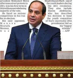  ??  ?? Sisi giving a speech during his swearing in ceremony for a second four-year term in office, at the parliament meeting hall in the capital Cairo. — AFP photo