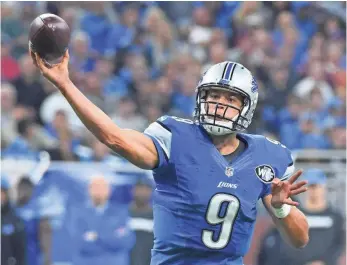  ?? TIM FULLER, USA TODAY SPORTS ?? Lions QB Matthew Stafford threw a game-winning 18-yard TD pass with 16 seconds left.