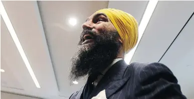  ?? SEAN KILPATRICK/THE CANADIAN PRESS ?? NDP Leader Jagmeet Singh will have to avoid rapid shifts toward courting particular groups.