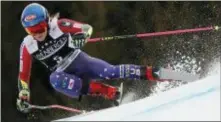  ?? GABRIELE FACCIOTTI — THE ASSOCIATED PRESS ?? Mikaela Shiffrin speeds down the course during a women’s World Cup giant slalom in Ofterschwa­ng, Germany on Friday.