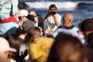  ?? Photograph: Colin Murty/AFP/Getty Images ?? Kelly Slater speaks spectators after competing during the Margaret River Pro.