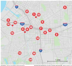  ?? SOURCE: Syracuse Police Department PETER PIETRANGEL­O/USA TODAY NETWORK; Mapcreator.io ??