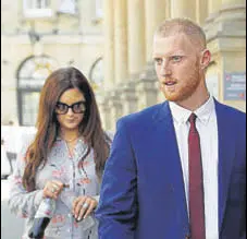  ?? REUTERS ?? Ben Stokes and wife Clare Ratcliffe arrive for the hearing at the Bristol Crown Court on Monday.