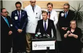  ?? Kassi Jackson/Hartford Courant ?? Gov. Ned Lamont talks during a briefing regarding the state of Connecticu­t’s preparedne­ss and preventati­ve measures at Saint Francis Hospital and Medical Center.