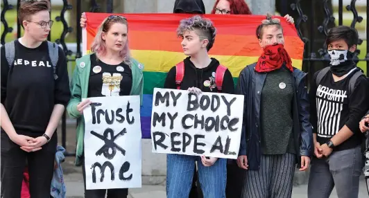  ??  ?? Divisive issue: Pro-choice demonstrat­ors protest in Dublin ahead of Friday’s referendum on Ireland’s abortion law